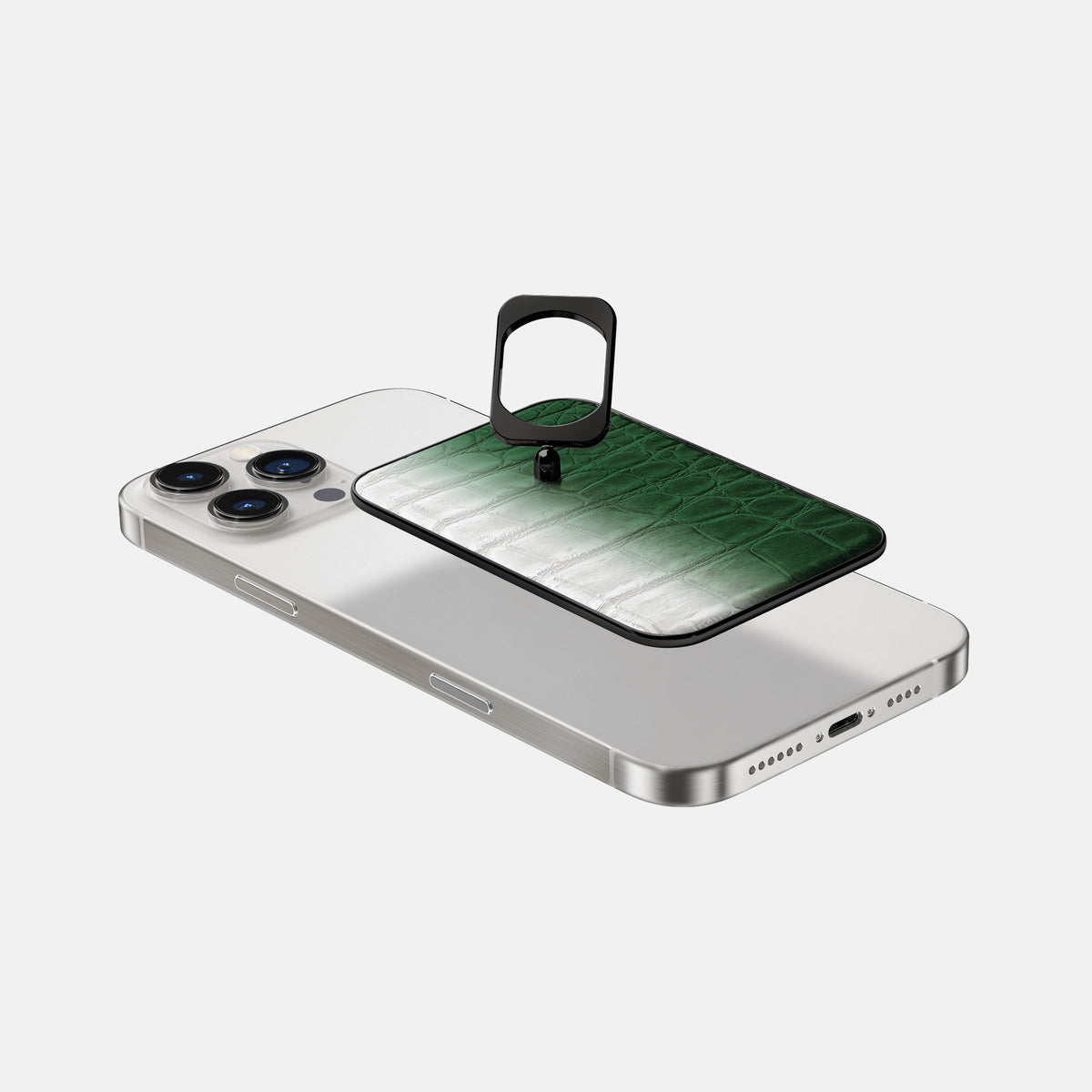 Green iPhone 16 Pro Max MagSafe Ring Himalayan Crocodile with Black Metal -4 | Green-Black