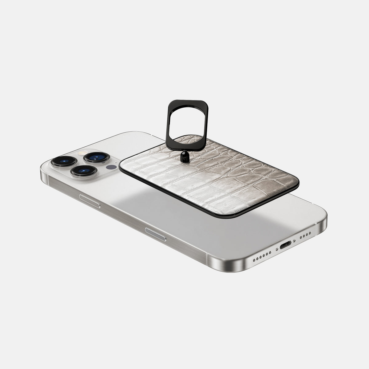 Grey iPhone 16 Pro Max MagSafe Ring Himalayan Crocodile with Black Metal -4 | Grey-Black