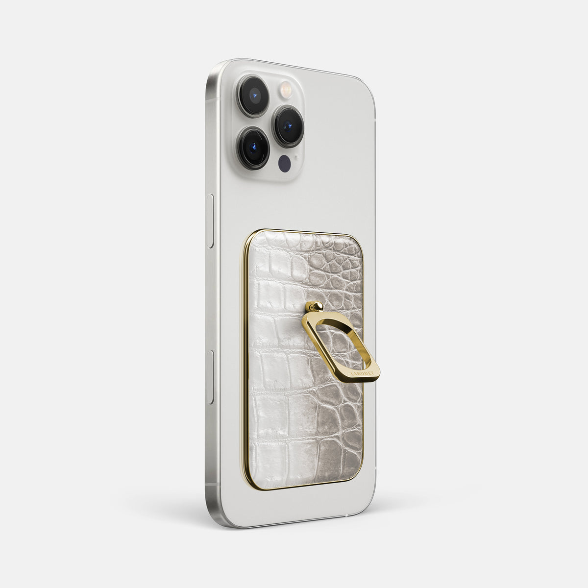 Grey iPhone 16 Pro Max MagSafe Ring Himalayan Crocodile with Gold Metal -1 | Grey-Gold