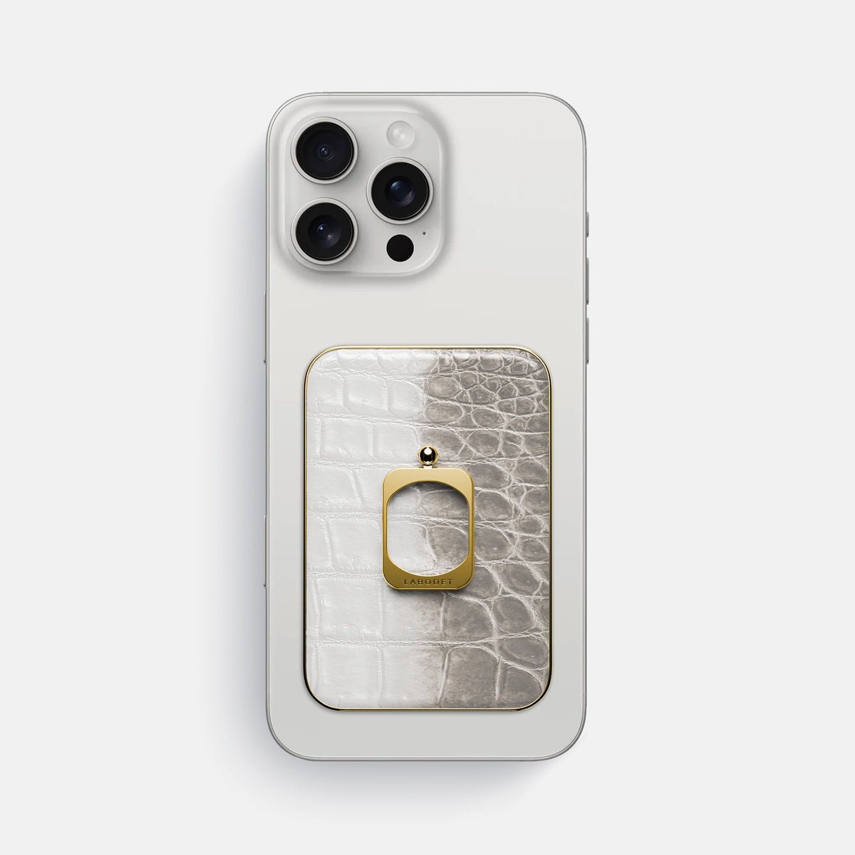Grey iPhone 16 Pro Max MagSafe Ring Himalayan Crocodile with Gold Metal -2 | Grey-Gold