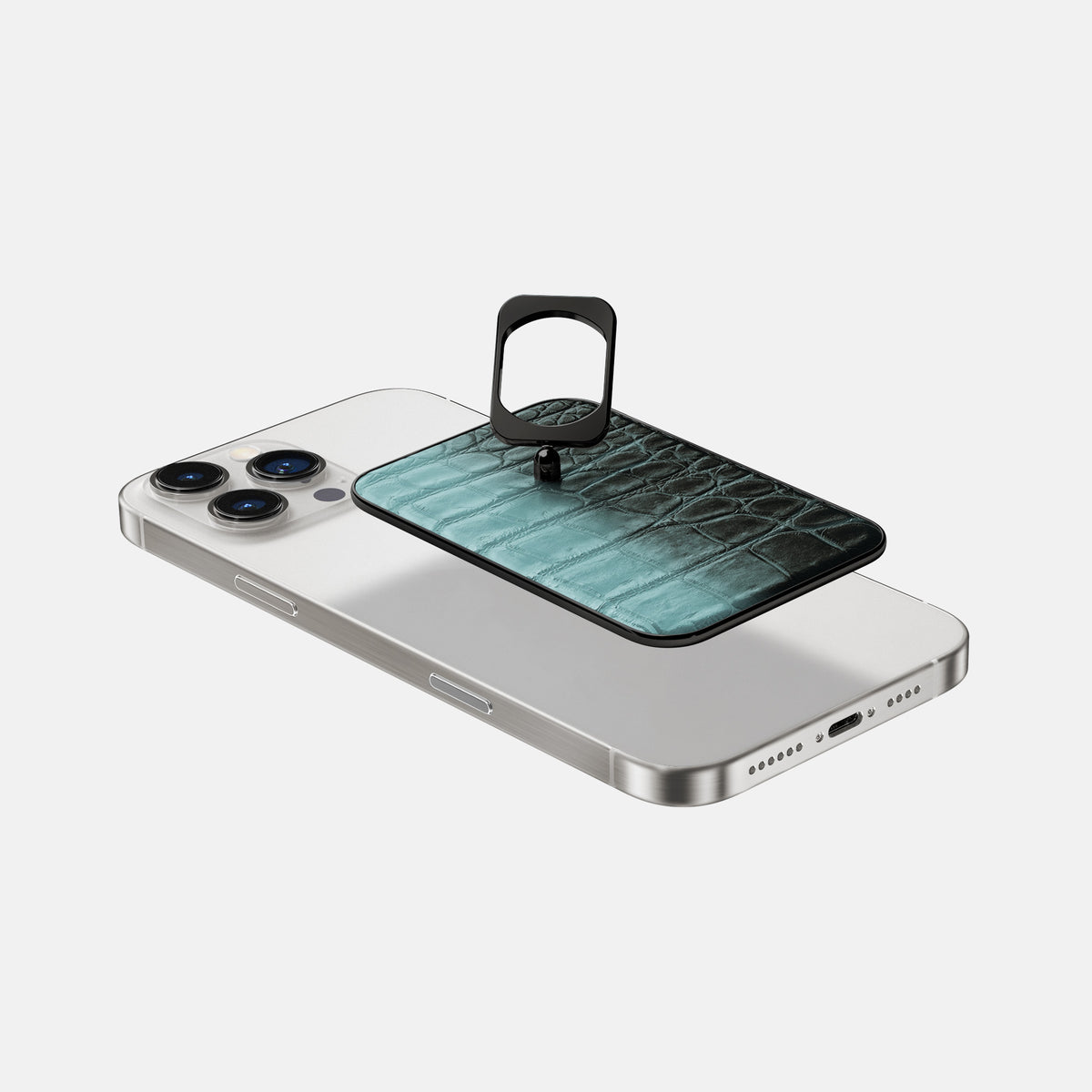 Light-Mint iPhone 16 Pro Max MagSafe Ring Himalayan Crocodile with Black Metal -4 | Light-Mint-Black