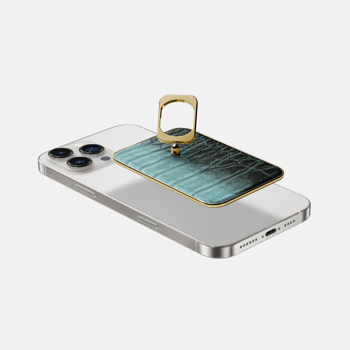 Light-Mint iPhone 16 Pro Max MagSafe Ring Himalayan Crocodile with Gold Metal -4 | Light-Mint-Gold