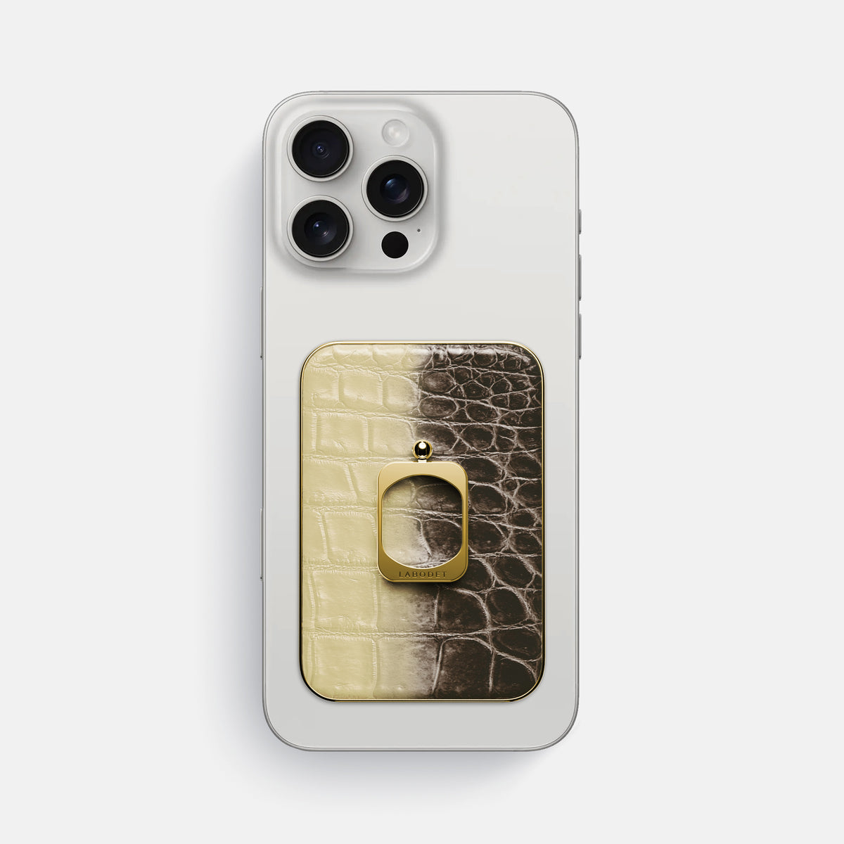 Natural iPhone 16 Pro Max MagSafe Ring Himalayan Crocodile with Gold Metal -2 | Natural-Gold