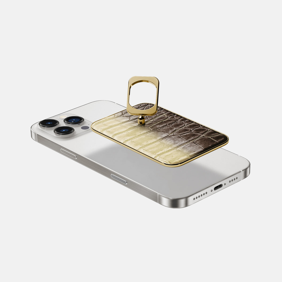 Natural iPhone 16 Pro Max MagSafe Ring Himalayan Crocodile with Gold Metal -4 | Natural-Gold