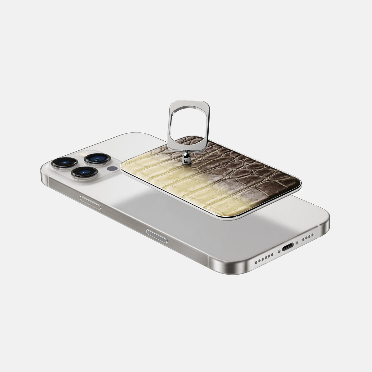 Natural iPhone 16 Pro Max MagSafe Ring Himalayan Crocodile with Steel Metal -4 | Natural-Steel