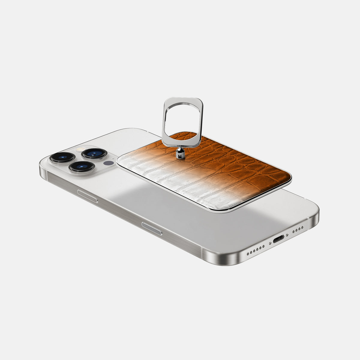 Orange iPhone 16 Pro Max MagSafe Ring Himalayan Crocodile with Steel Metal -4 | Orange-Steel