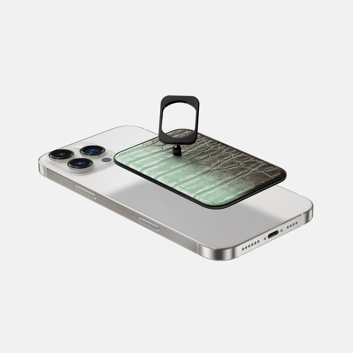 Pistachio iPhone 16 Pro Max MagSafe Ring Himalayan Crocodile with Black Metal -4 | Pistachio-Black