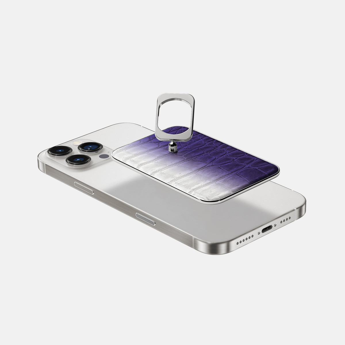 Purple iPhone 16 Pro MagSafe Ring Himalayan Crocodile with Steel Metal -4 | Purple-Steel