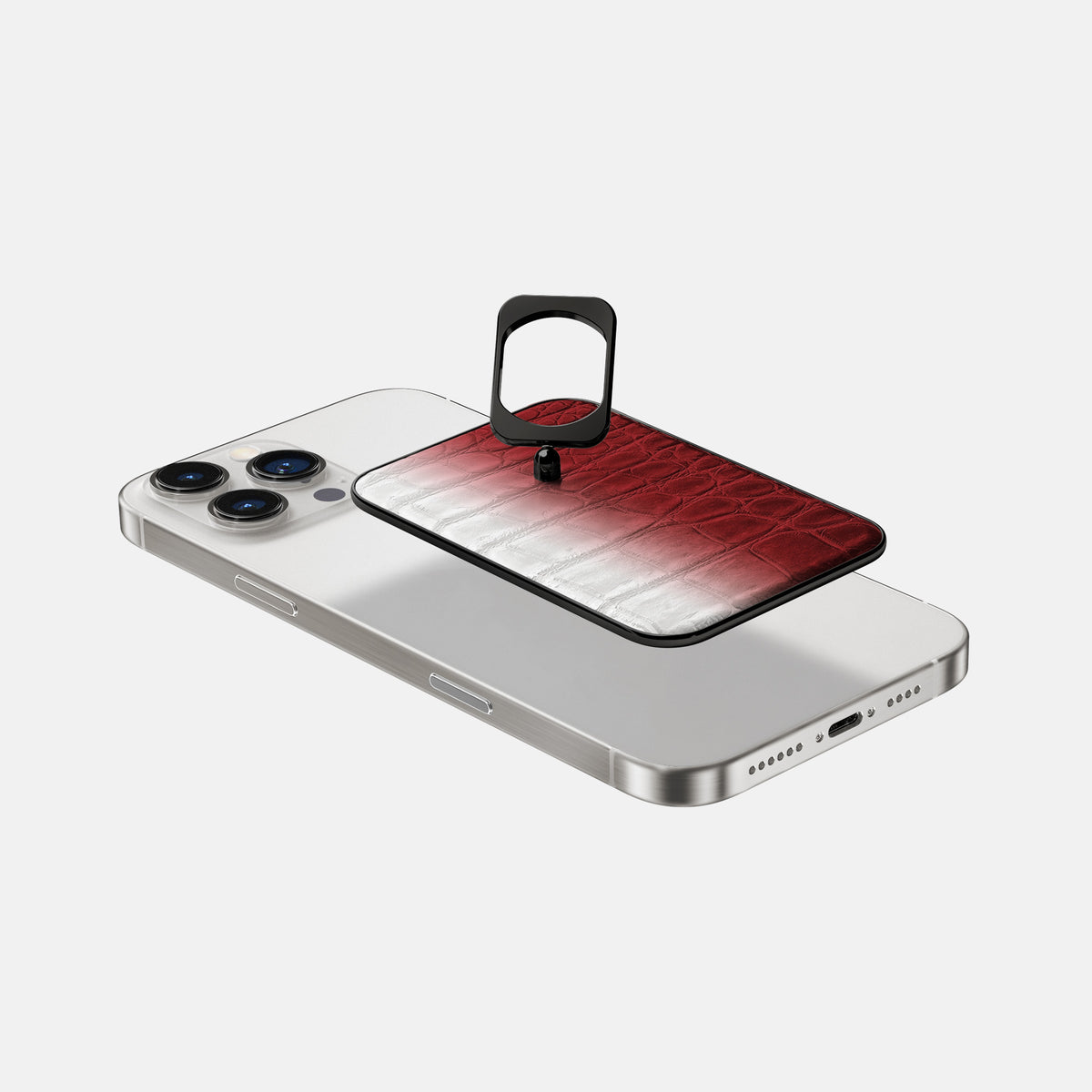 Red iPhone 16 Pro MagSafe Ring Himalayan Crocodile with Black Metal -4 | Red-Black
