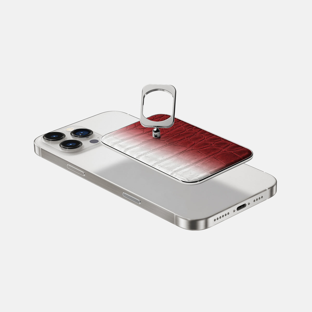 Red iPhone 16 Pro MagSafe Ring Himalayan Crocodile with Steel Metal -4 | Red-Steel
