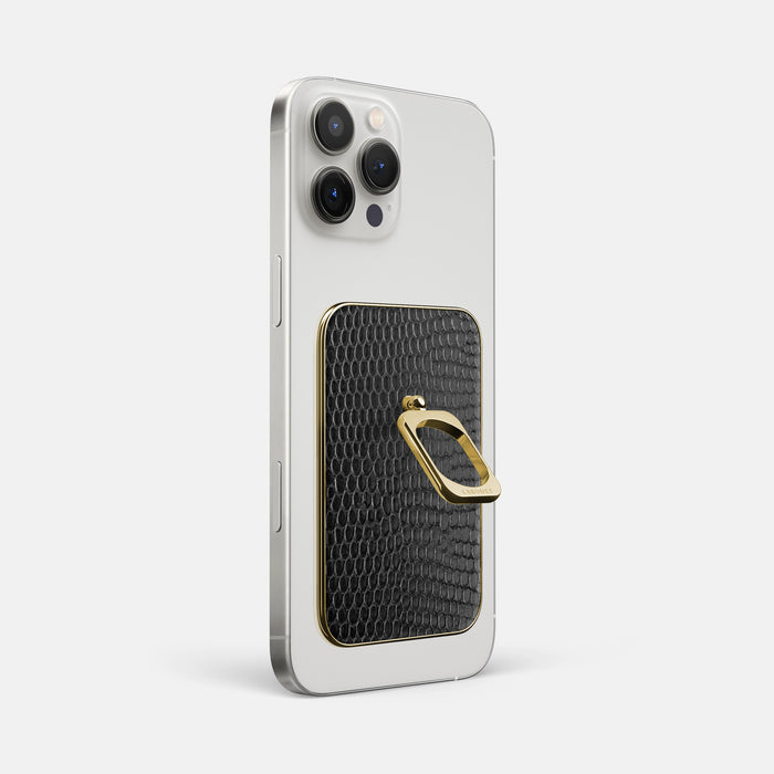 Black iPhone 16 Pro Max MagSafe Ring Lizard with Gold Metal -1 | Black-Gold