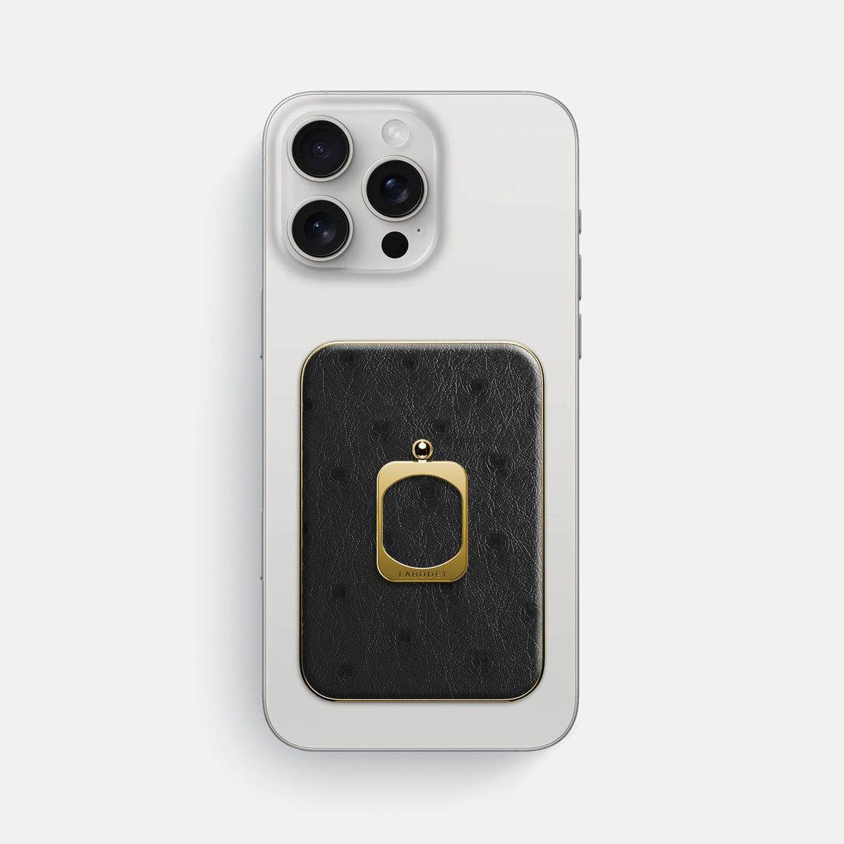 Black iPhone 16 Pro Max MagSafe Ring Ostrich with Gold Metal -2 | Black-Gold