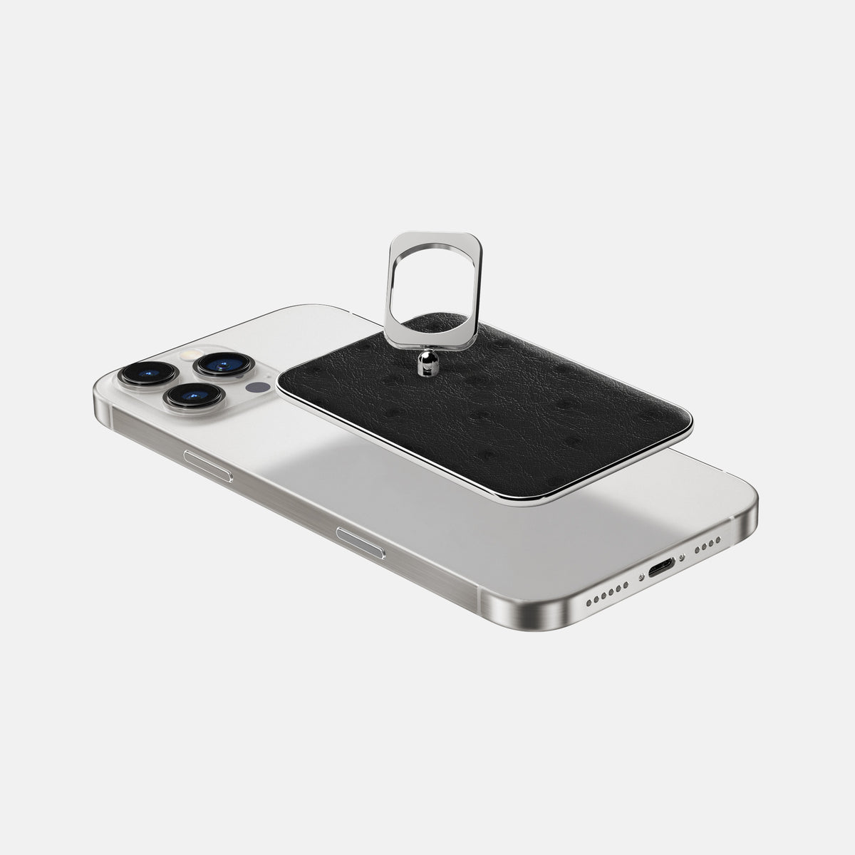 Black iPhone 16 Pro Max MagSafe Ring Ostrich with Steel Metal -4 | Black-Steel