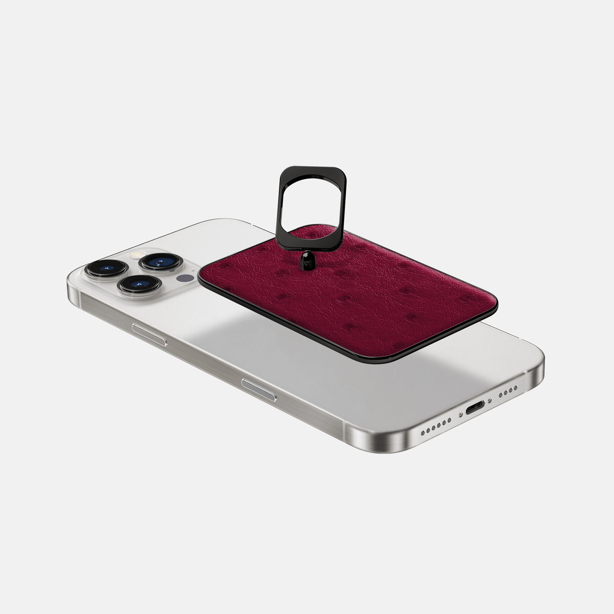 Bordeaux iPhone 16 Pro Max MagSafe Ring Ostrich with Black Metal -4 | Bordeaux-Black