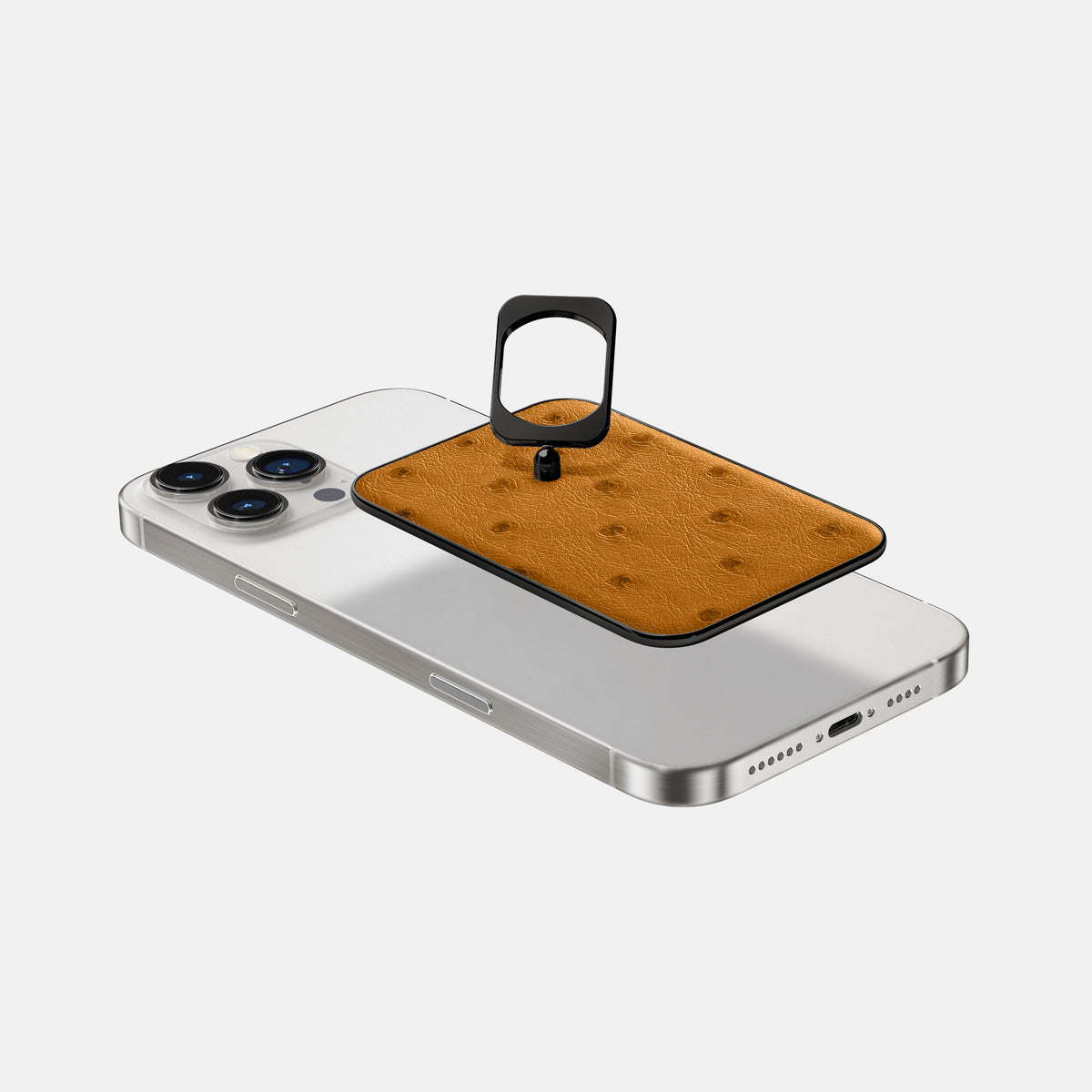 Chestnut iPhone 16 Pro Max MagSafe Ring Ostrich with Black Metal -4 | Chestnut-Black