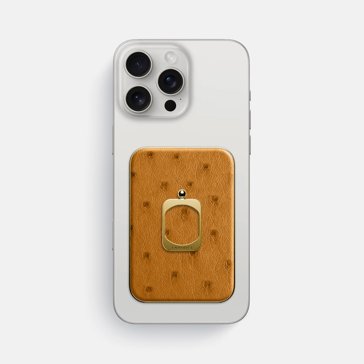 Chestnut iPhone 16 Pro Max MagSafe Ring Ostrich with Gold Metal -2 | Chestnut-Gold