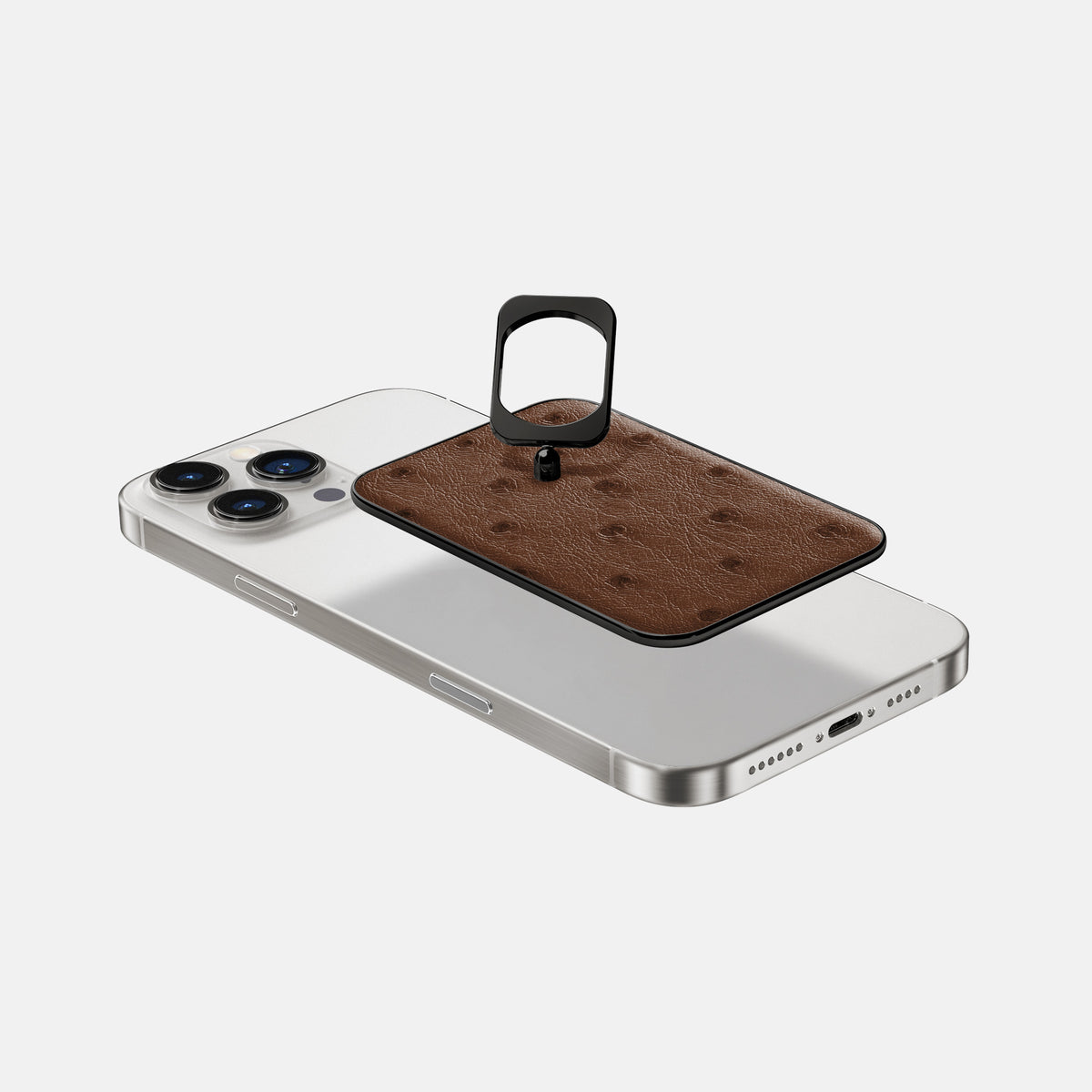 Chocolate iPhone 16 Pro Max MagSafe Ring Ostrich with Black Metal -4 | Chocolate-Black