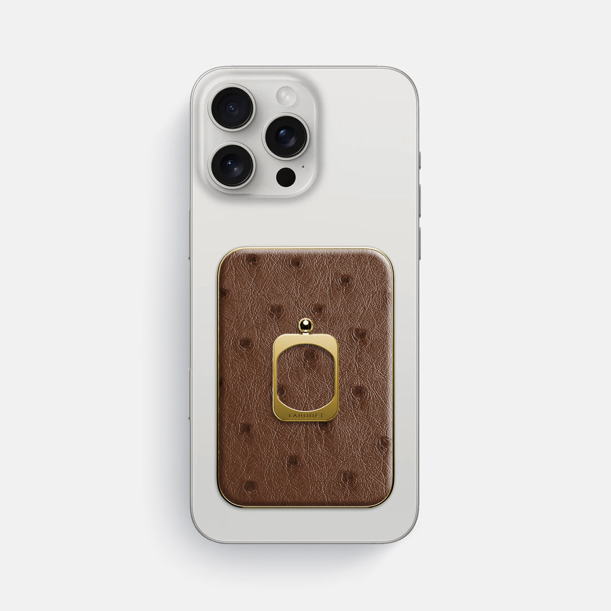 Chocolate iPhone 16 Pro Max MagSafe Ring Ostrich with Gold Metal -2 | Chocolate-Gold
