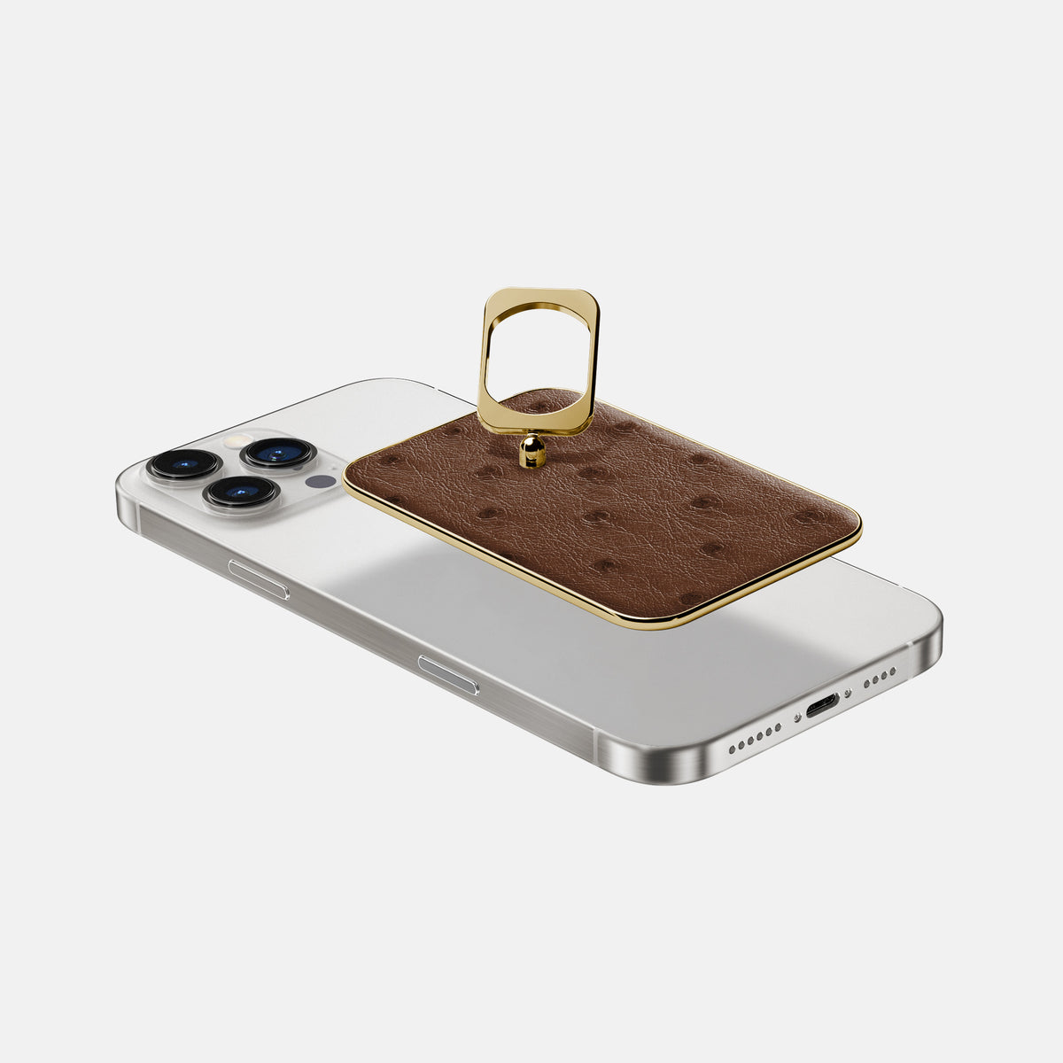 Chocolate iPhone 16 Pro Max MagSafe Ring Ostrich with Gold Metal -4 | Chocolate-Gold