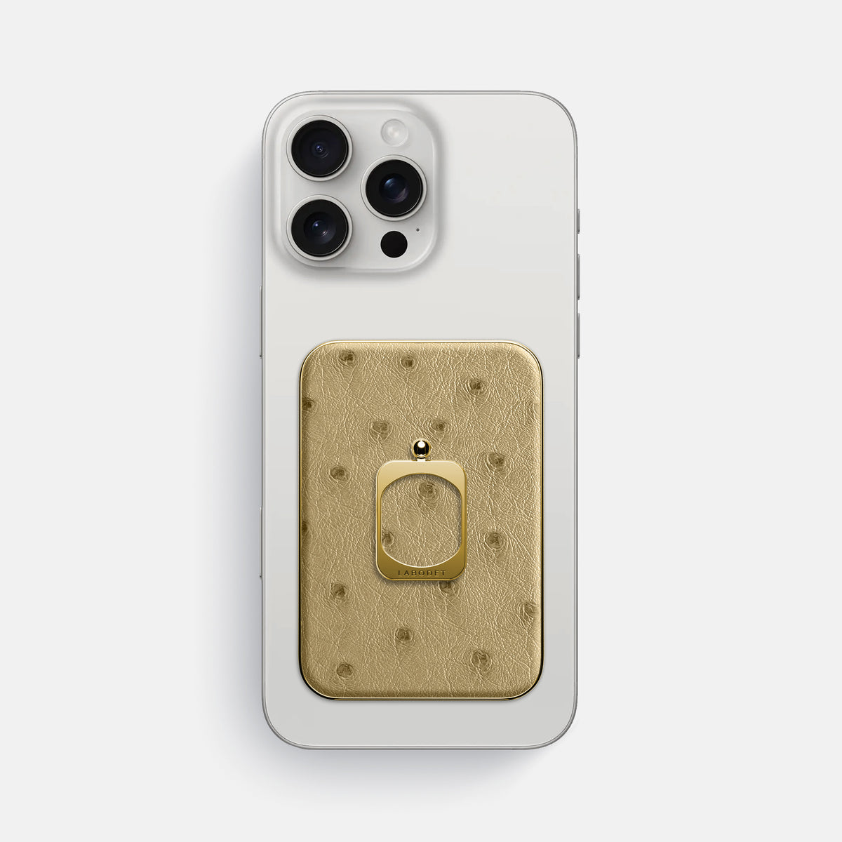 Desert-Sand iPhone 16 Pro Max MagSafe Ring Ostrich with Gold Metal -2 | Desert-Sand-Gold