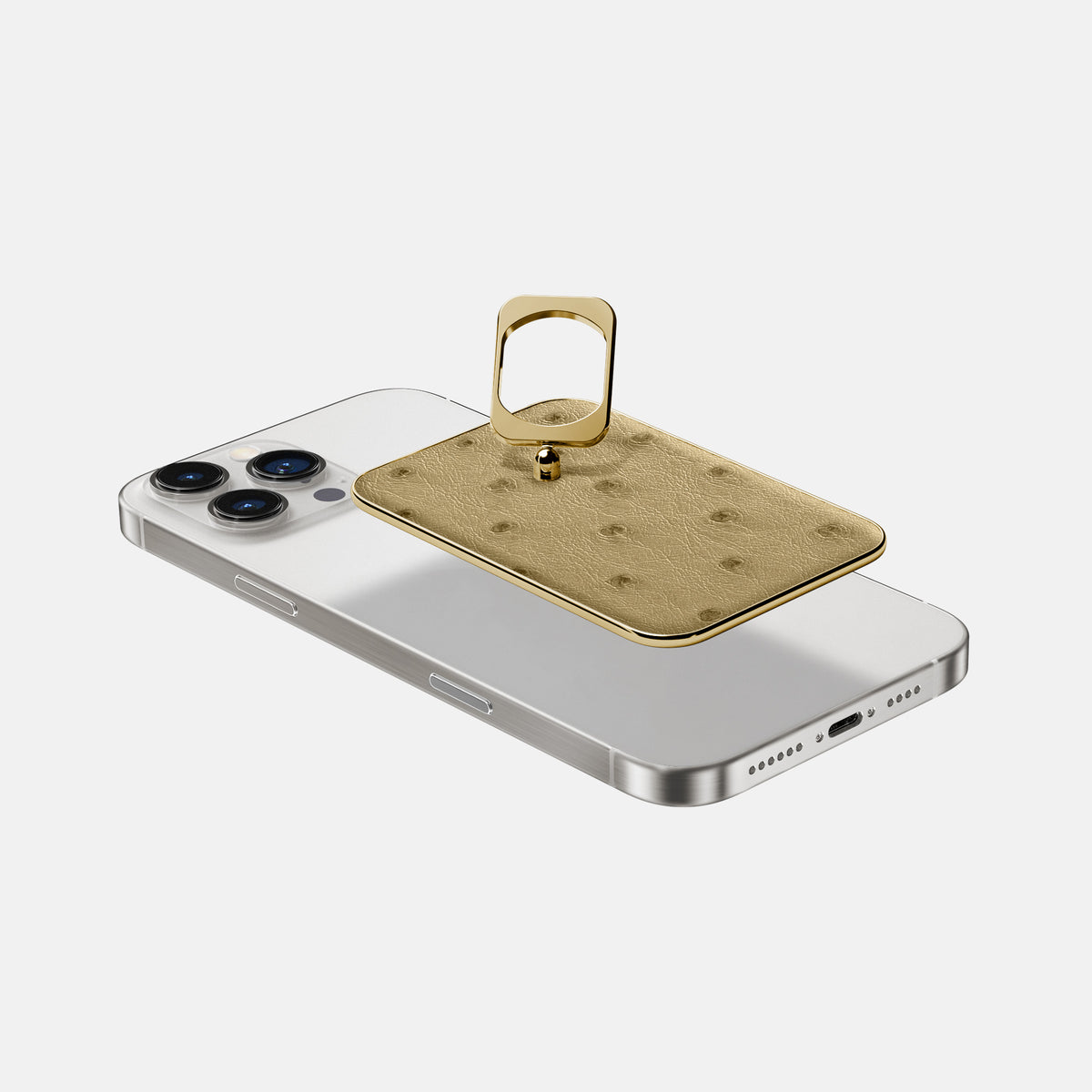 Desert-Sand iPhone 16 Pro Max MagSafe Ring Ostrich with Gold Metal -4 | Desert-Sand-Gold