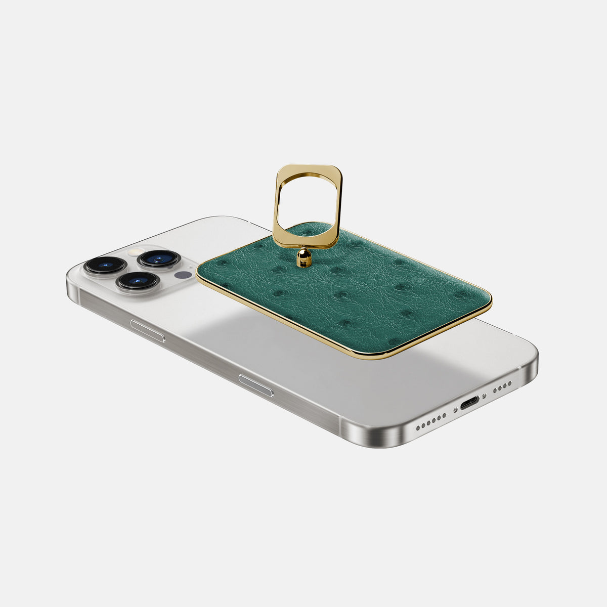 Forest-Green iPhone 16 Pro Max MagSafe Ring Ostrich with Gold Metal -4 | Forest-Green-Gold