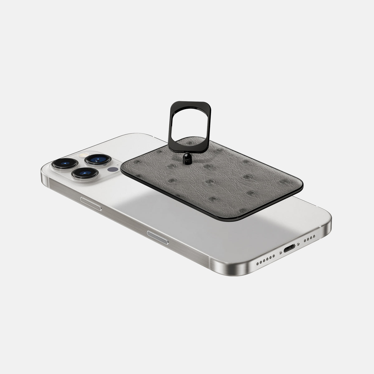 Grey iPhone 16 Pro Max MagSafe Ring Ostrich with Black Metal -4 | Grey-Black