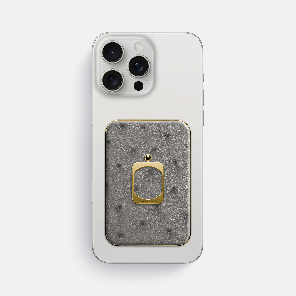 Grey iPhone 16 Pro Max MagSafe Ring Ostrich with Gold Metal -2 | Grey-Gold