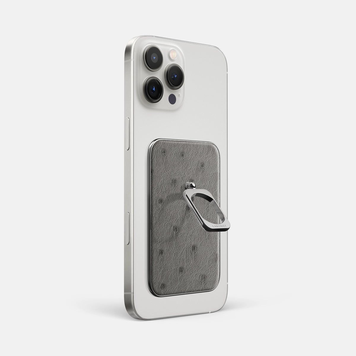 Grey iPhone 16 Pro Max MagSafe Ring Ostrich with Steel Metal -1 | Grey-Steel