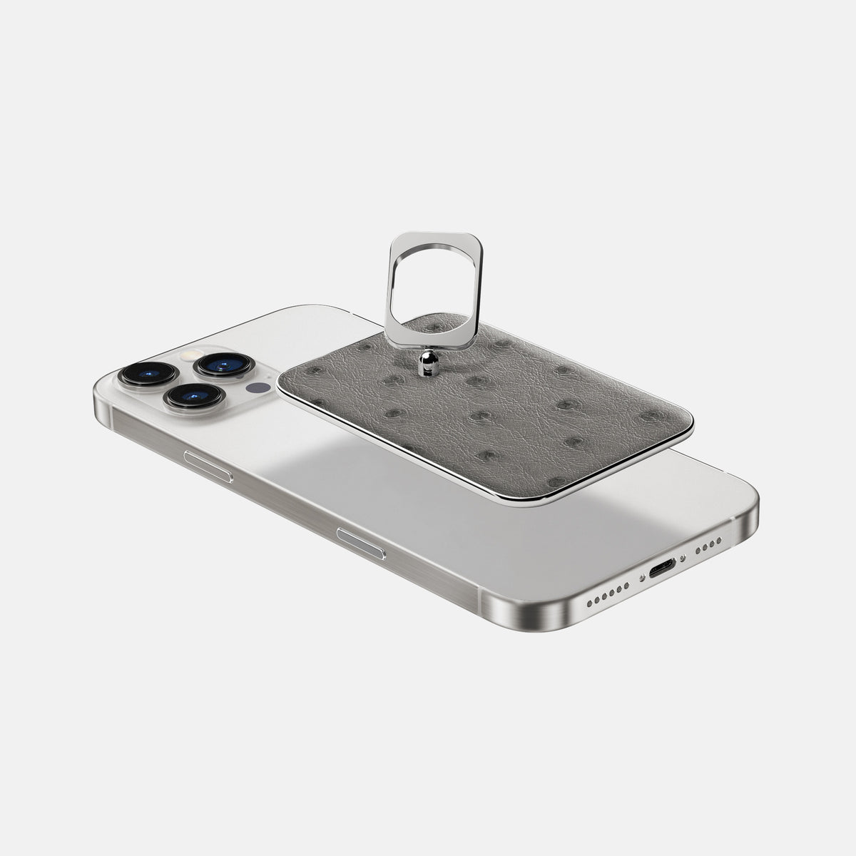 Grey iPhone 16 Pro Max MagSafe Ring Ostrich with Steel Metal -4 | Grey-Steel