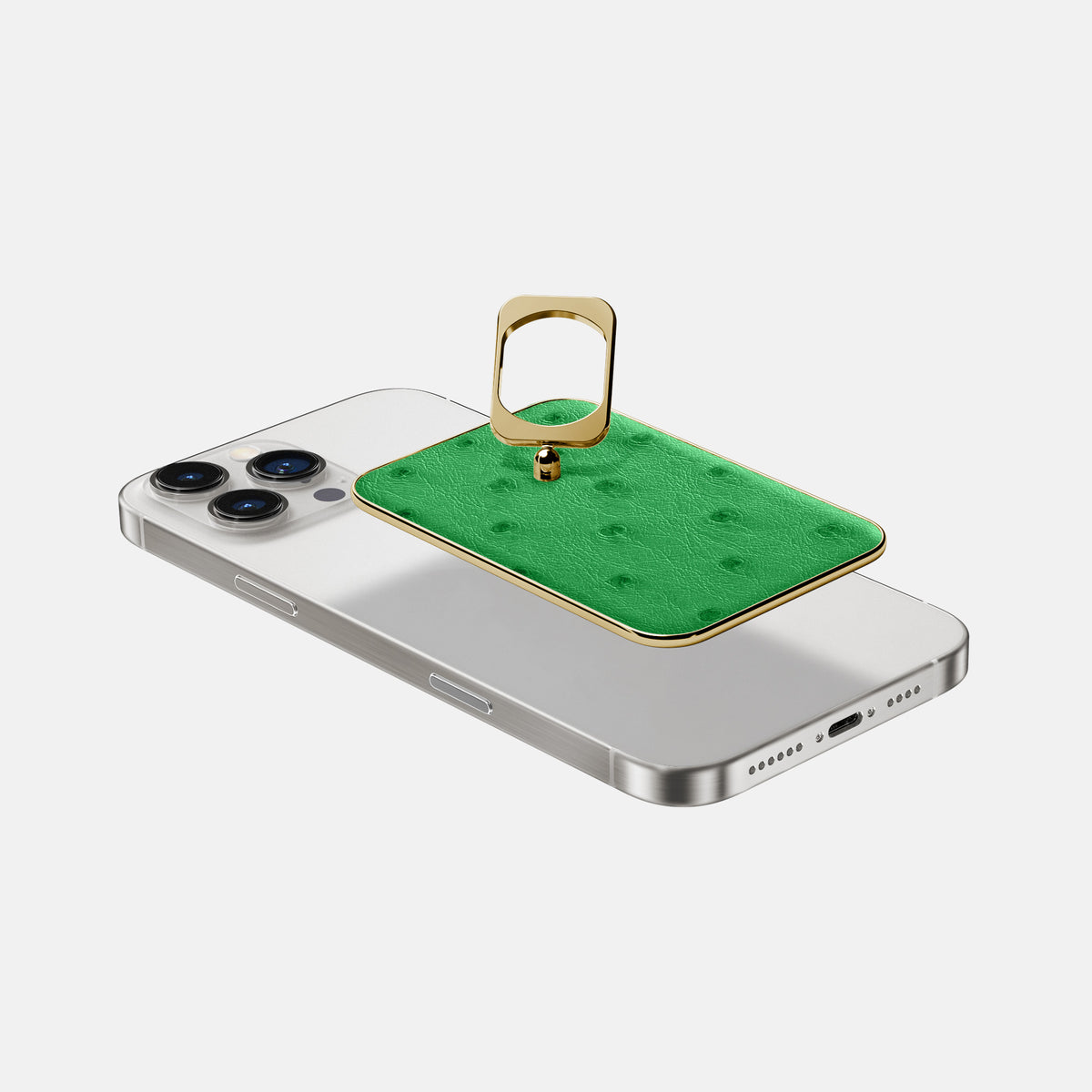 Kentucky Green iPhone 16 Pro Max MagSafe Ring Ostrich with Gold Metal -4 | Kentucky-Green-Gold