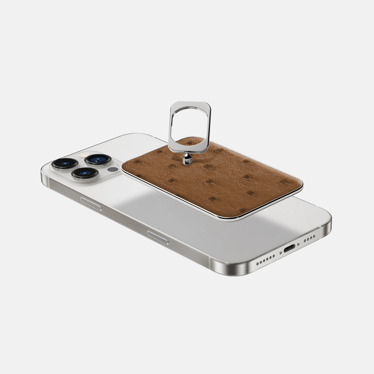 Medium-Brown iPhone 16 Pro Max MagSafe Ring Ostrich with Steel Metal -4 | Medium-Brown-Steel