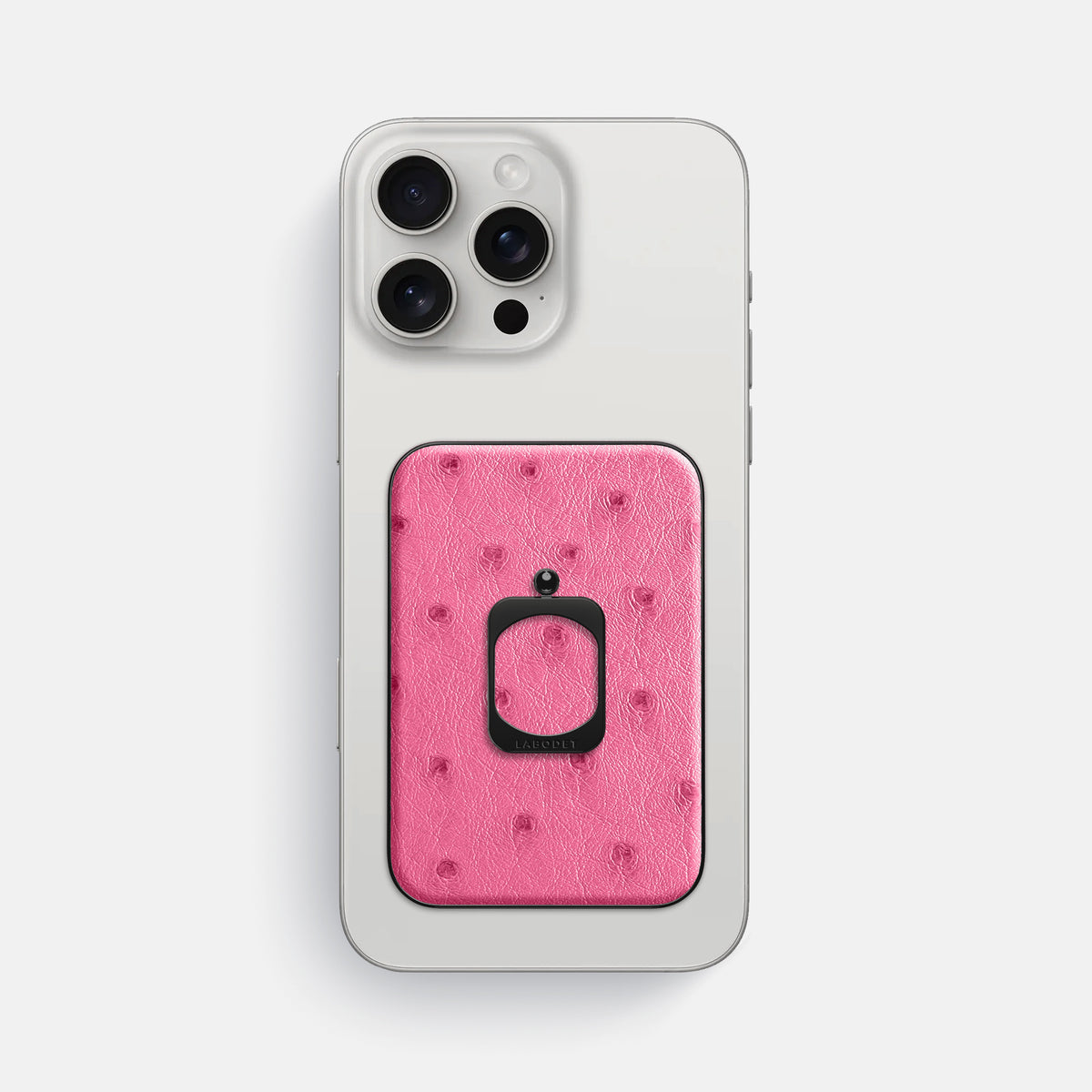 Pink iPhone 16 Pro Max MagSafe Ring Ostrich with Black Metal -2 | Pink-Black