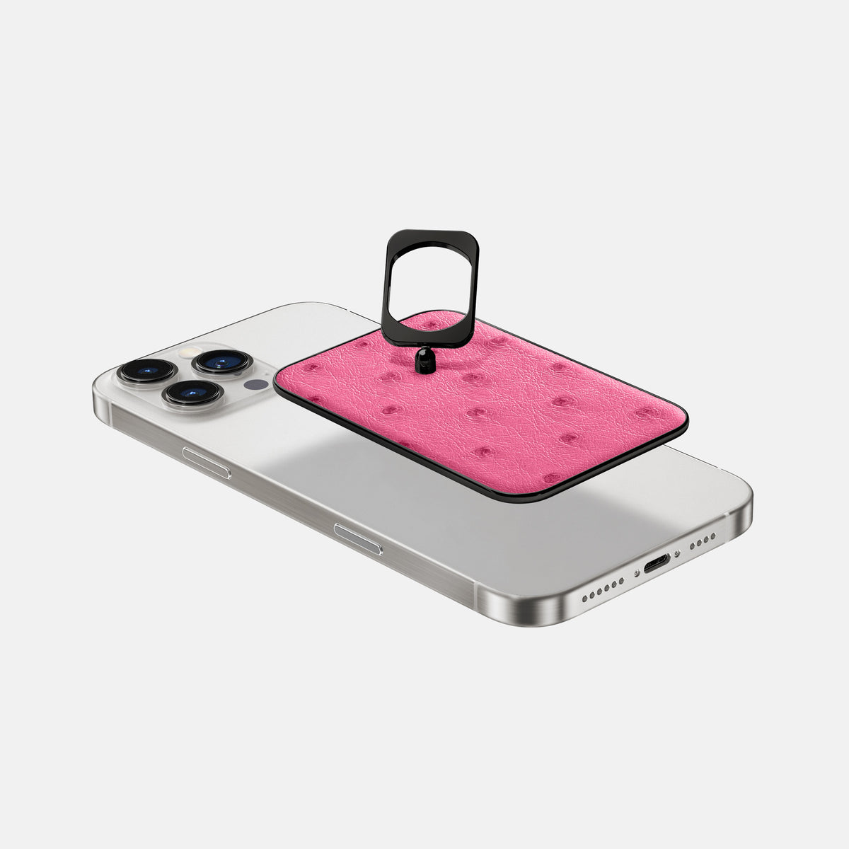Pink iPhone 16 Pro Max MagSafe Ring Ostrich with Black Metal -4 | Pink-Black