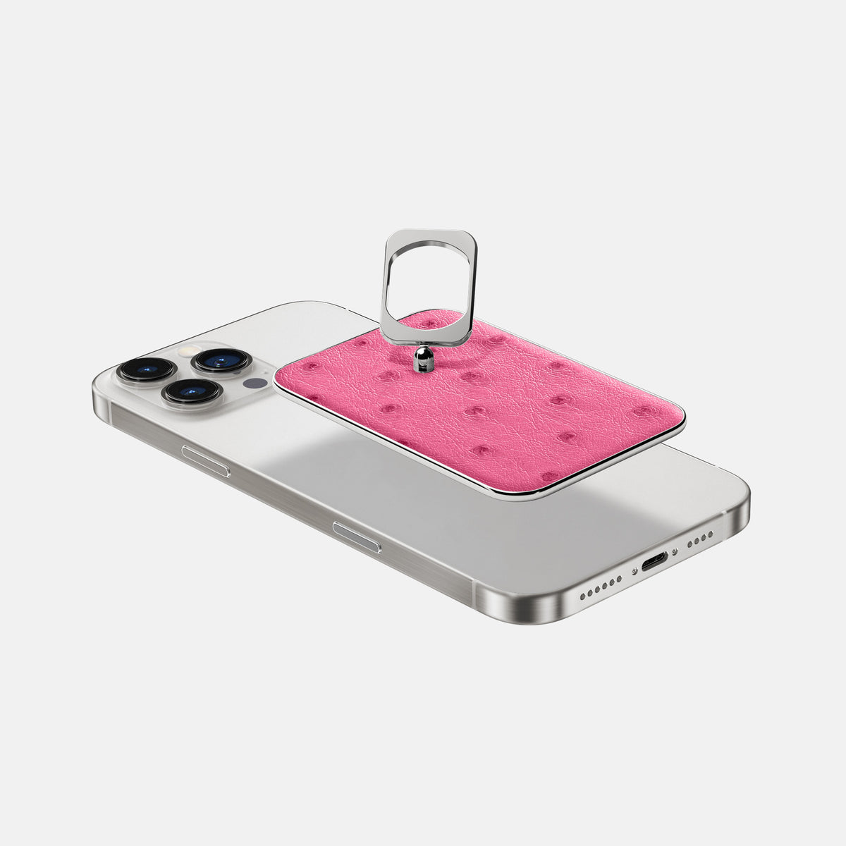 Pink iPhone 16 Pro Max MagSafe Ring Ostrich with Steel Metal -4 | Pink-Steel