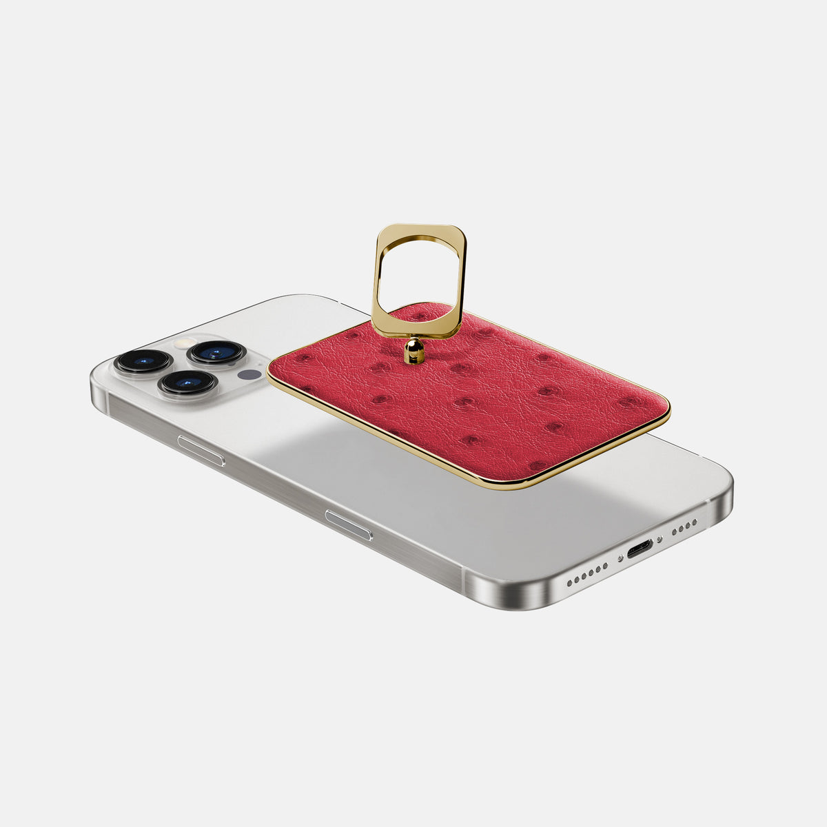 Red iPhone 16 Pro Max MagSafe Ring Ostrich with Gold Metal -4 | Red-Gold