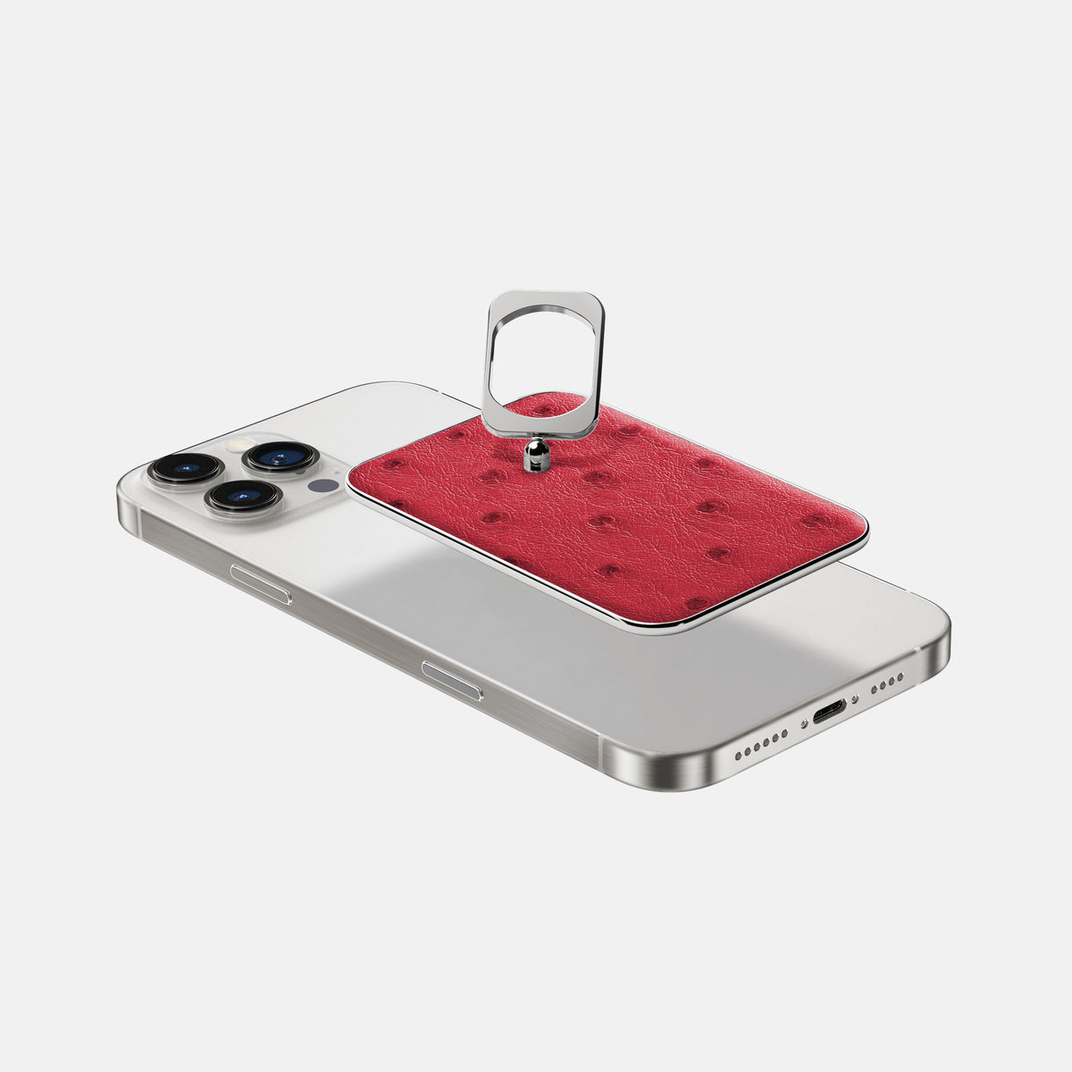 Red iPhone 16 Pro Max MagSafe Ring Ostrich with Steel Metal -4 | Red-Steel