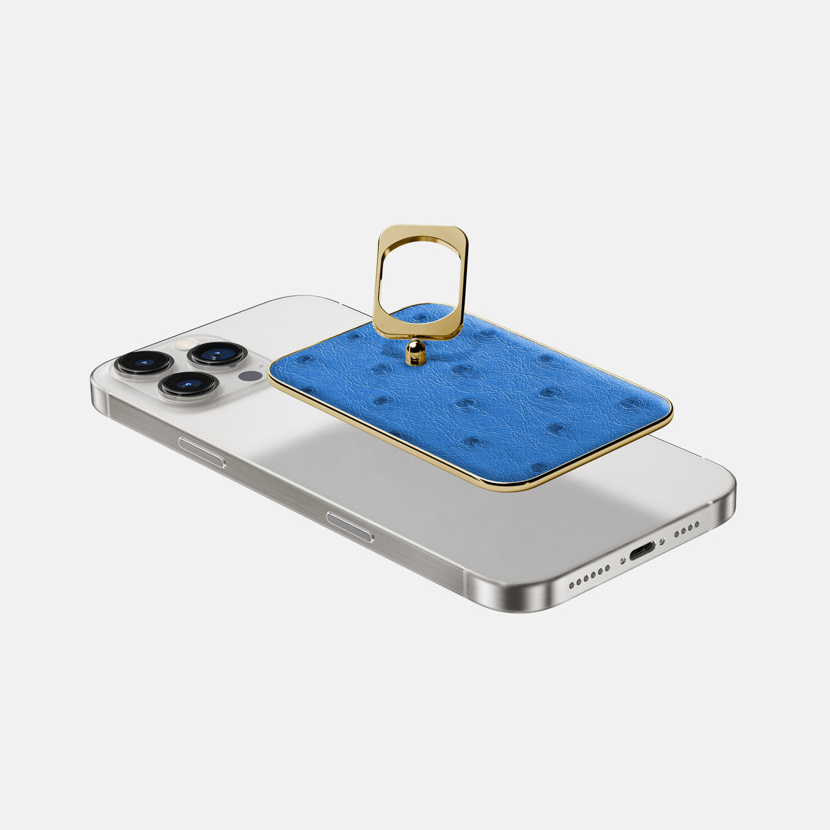 Royal-Blue iPhone 16 Pro Max MagSafe Ring Ostrich with Gold Metal -4 | Royal-Blue-Gold