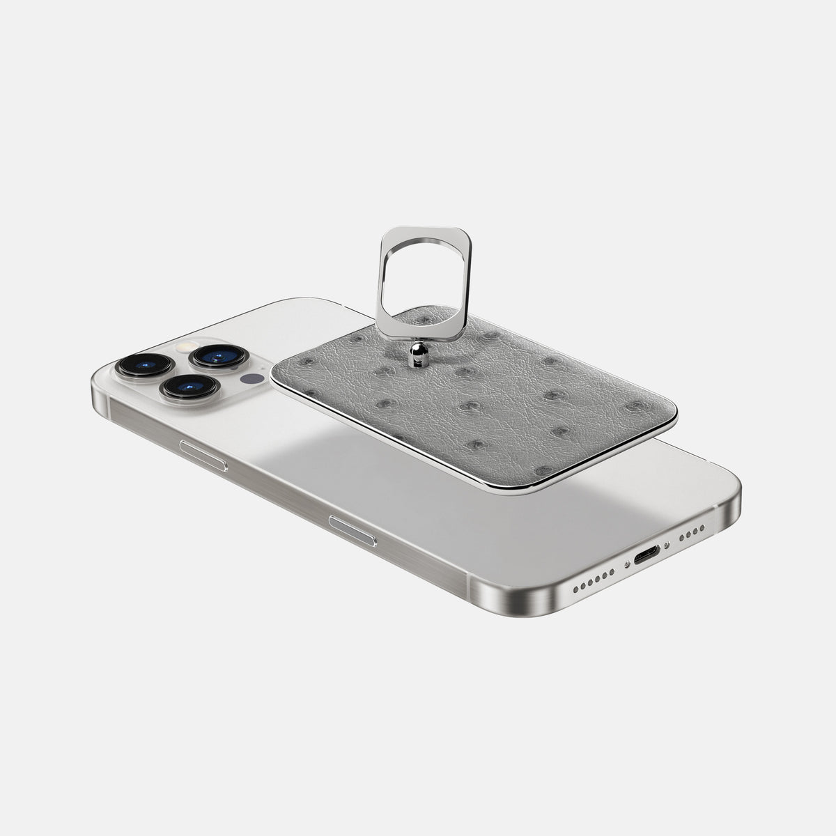 Silver iPhone 16 Pro Max MagSafe Ring Ostrich with Steel Metal -4 | Silver-Steel