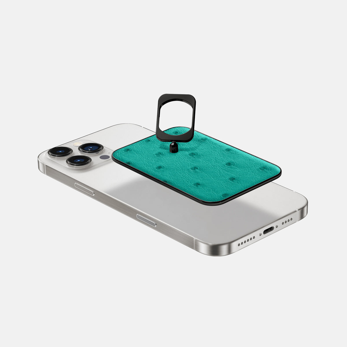 Turquoise iPhone 16 Pro Max MagSafe Ring Ostrich with Black Metal -4 | Turquoise-Black