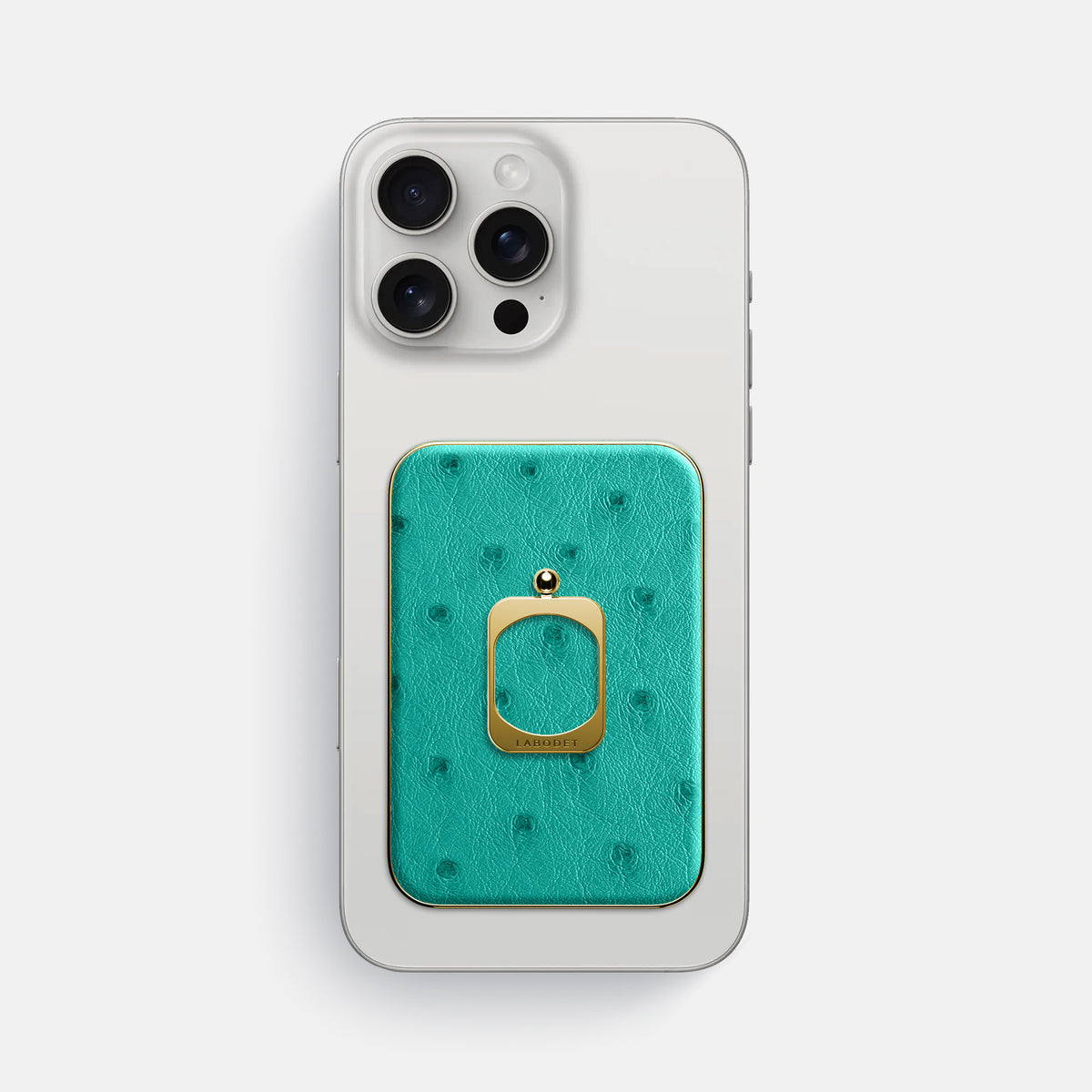Turquoise iPhone 16 Pro Max MagSafe Ring Ostrich with Gold Metal -2 | Turquoise-Gold