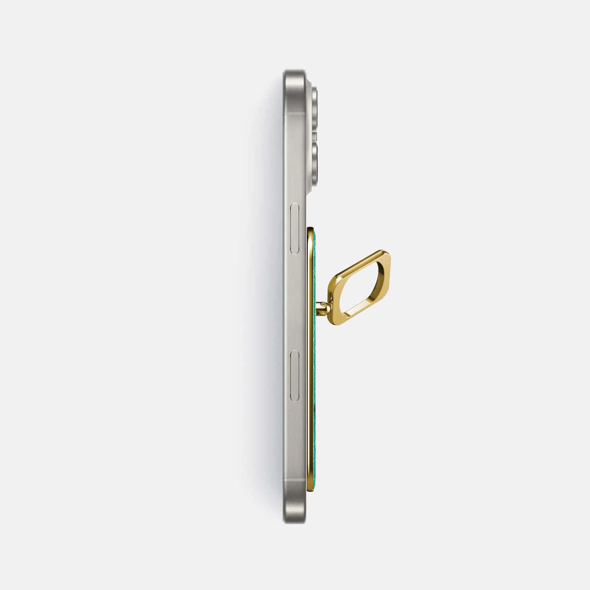 Turquoise iPhone 16 Pro Max MagSafe Ring Ostrich with Gold Metal -3 | Turquoise-Gold