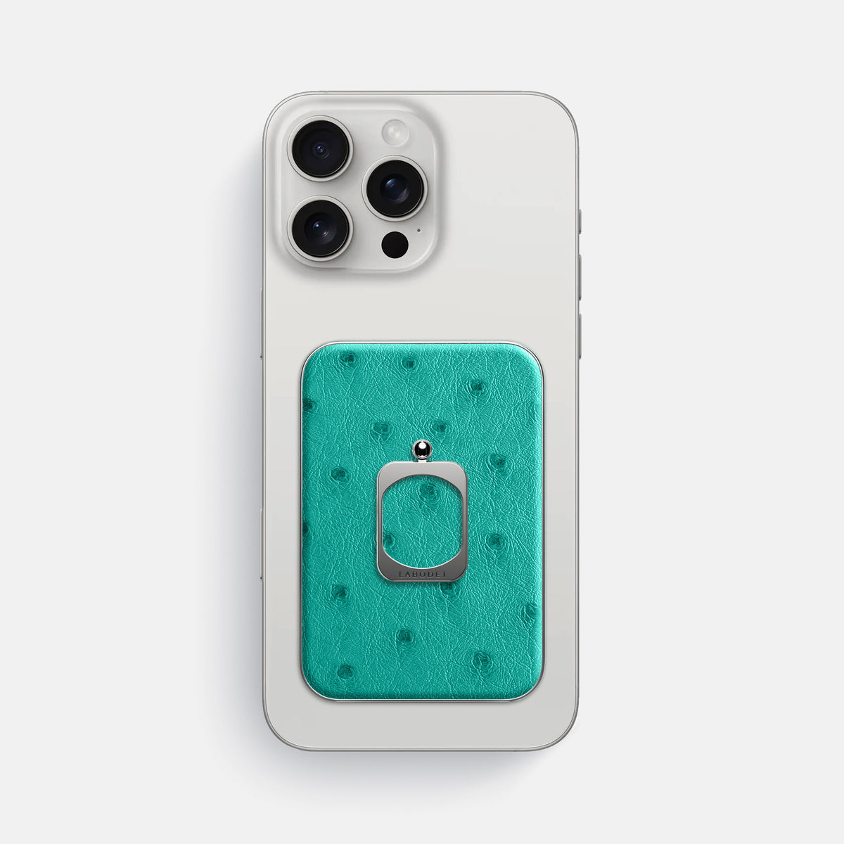 Turquoise iPhone 16 Pro Max MagSafe Ring Ostrich with Steel Metal -2 | Turquoise-Steel