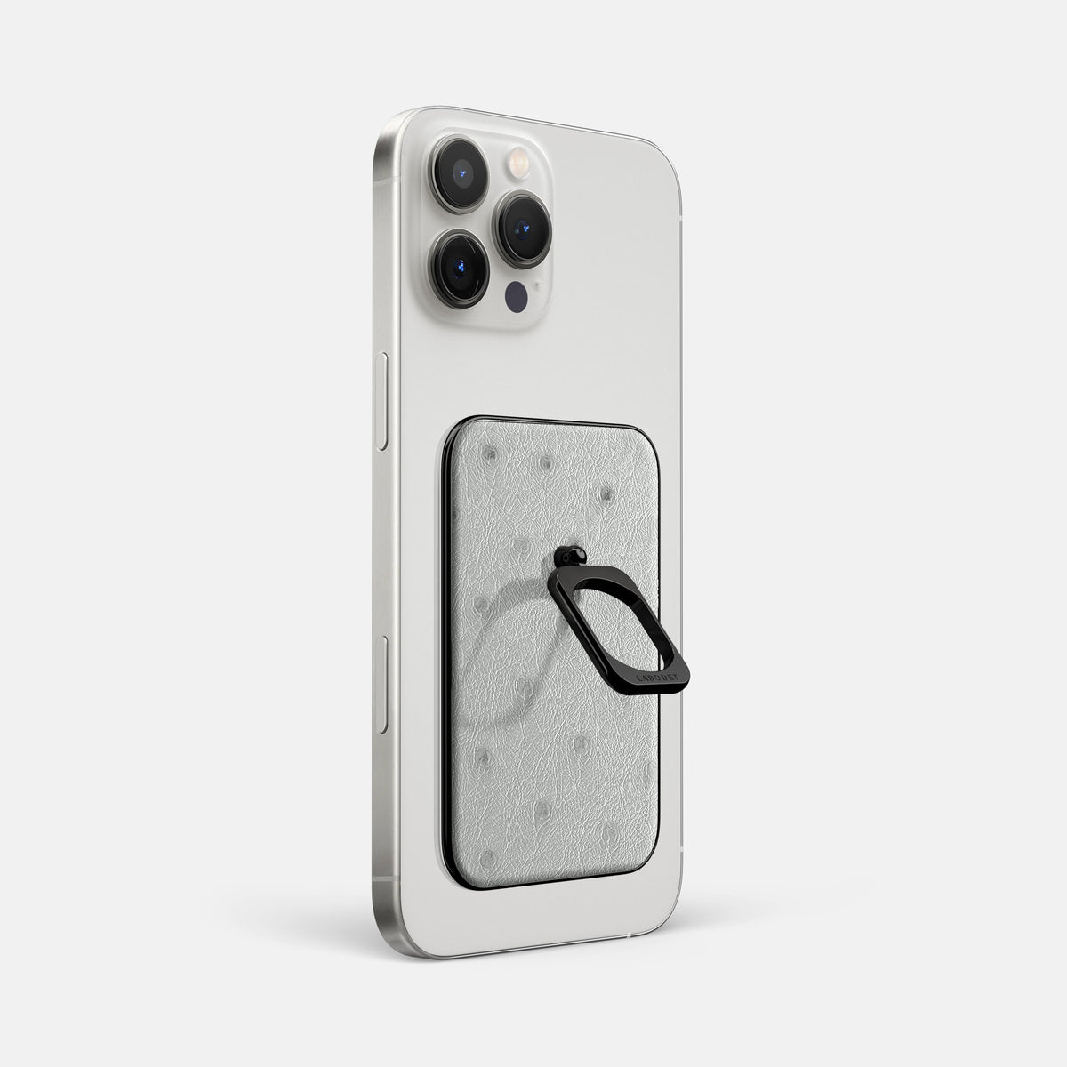 White iPhone 16 Pro Max MagSafe Ring Ostrich with Black Metal -1 | White-Black
