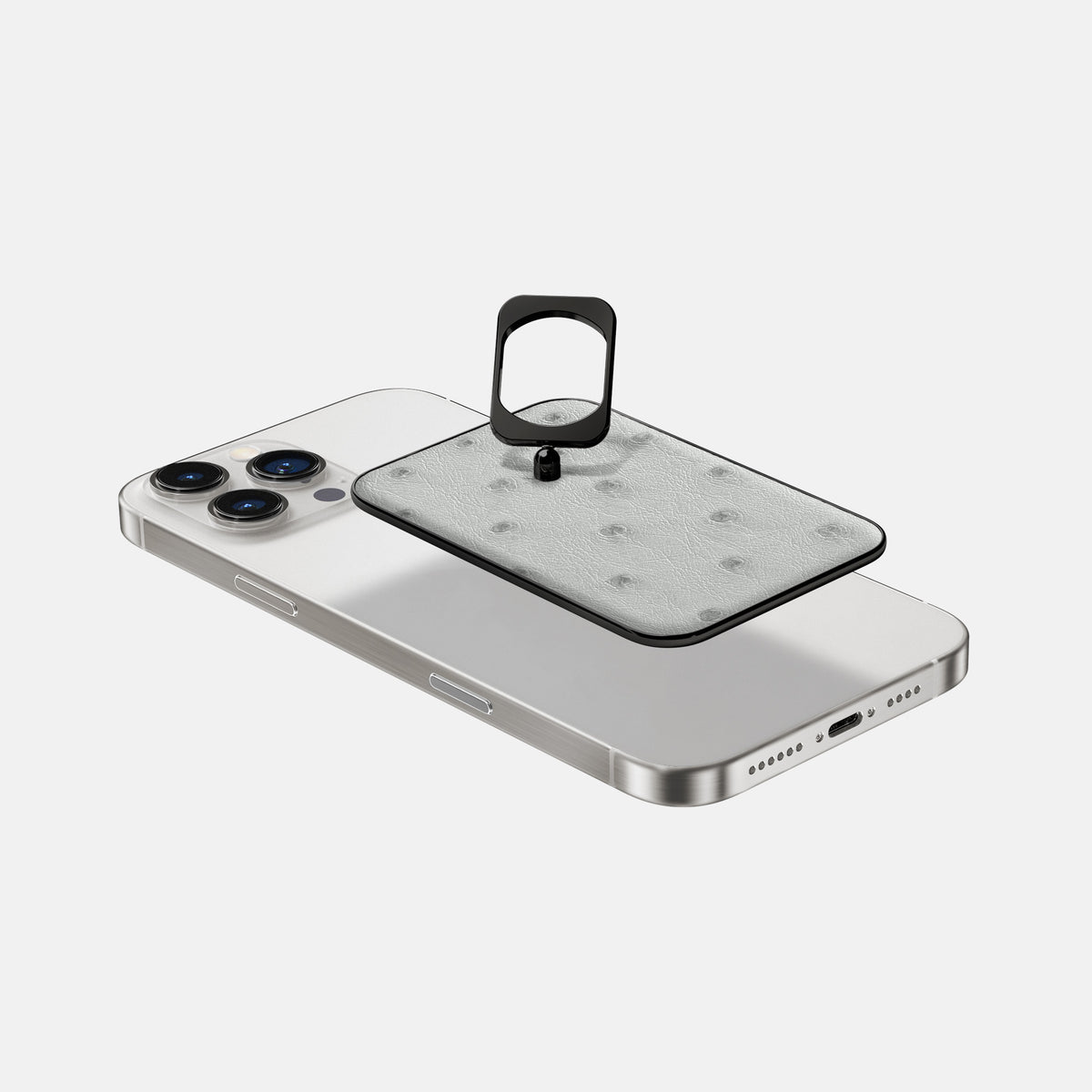 White iPhone 16 Pro Max MagSafe Ring Ostrich with Black Metal -4 | White-Black