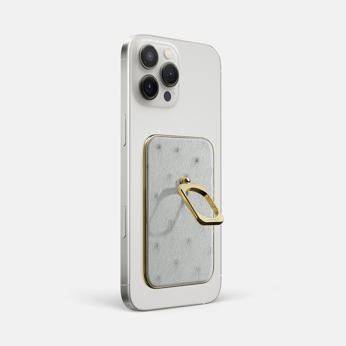 White iPhone 16 Pro Max MagSafe Ring Ostrich with Gold Metal -1 | White-Gold