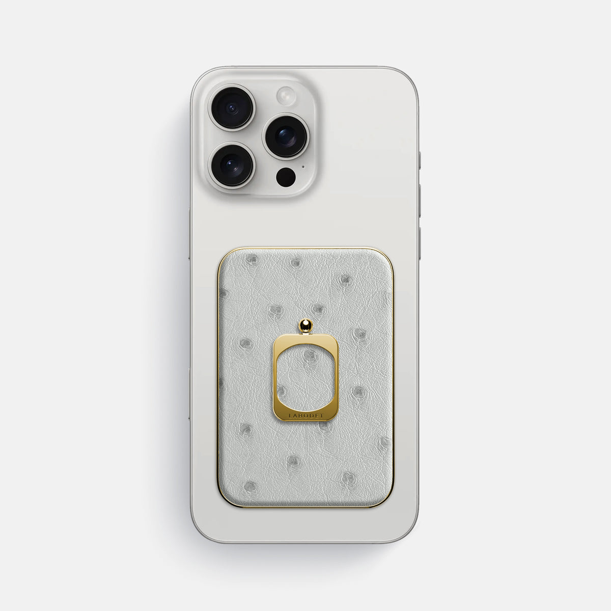 White iPhone 16 Pro Max MagSafe Ring Ostrich with Gold Metal -2 | White-Gold
