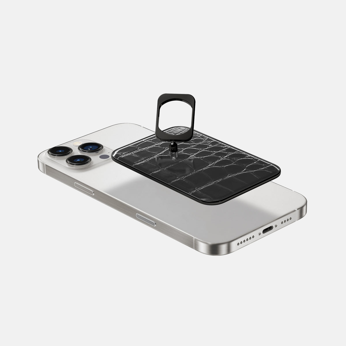 Havana-Black iPhone 16 Pro Max Magsafe Ring Patina Alligator with Black Metal -4 | Havana-Black-Black