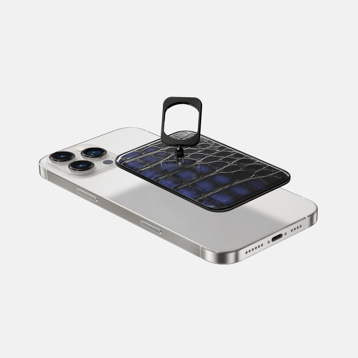 Havana-Blue iPhone 16 Pro Max Magsafe Ring Patina Alligator with Black Metal -4 | Havana-Blue-Black
