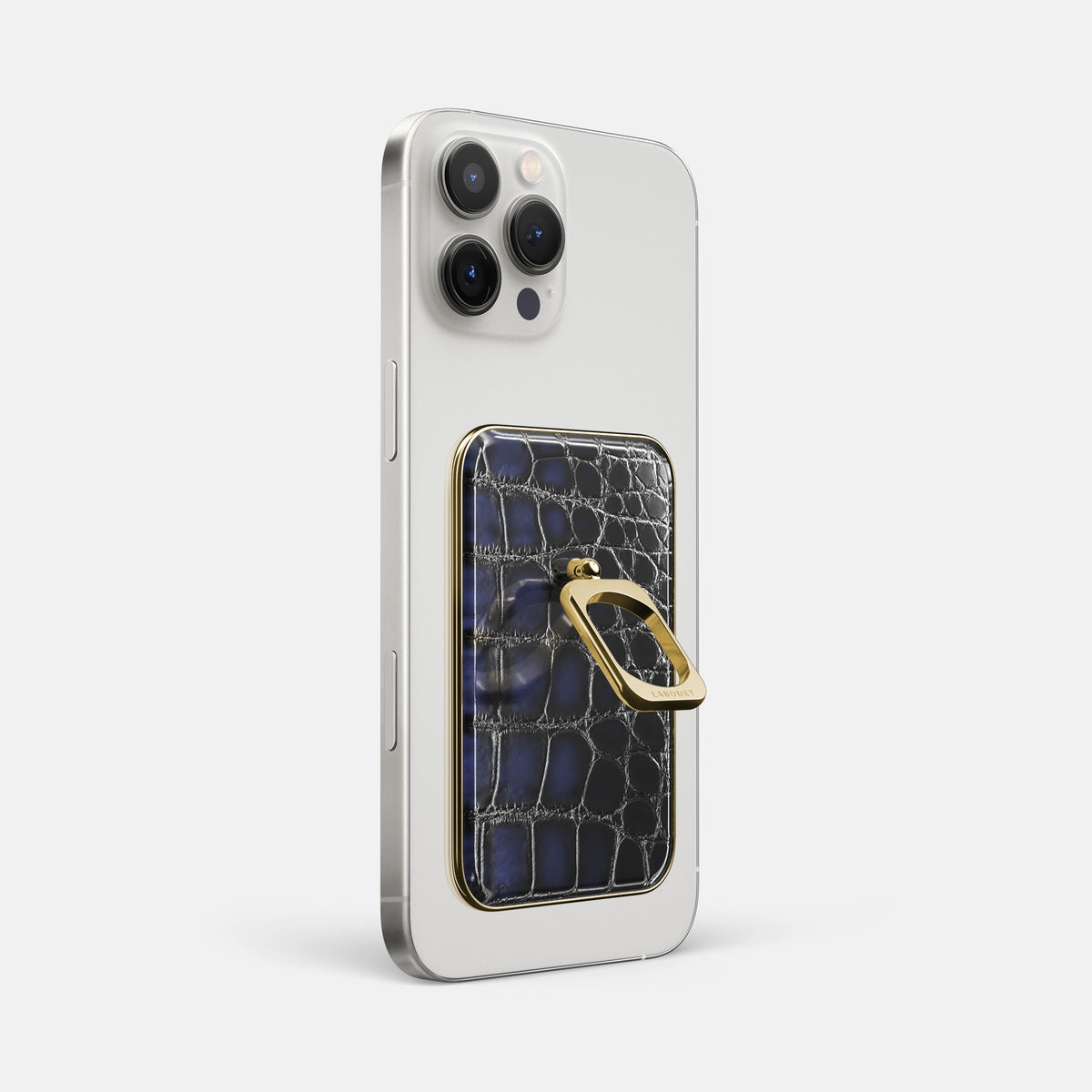 Havana-Blue iPhone 16 Pro Max Magsafe Ring Patina Alligator with Gold Metal -1 | Havana-Blue-Gold